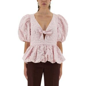 ROTATE BIRGERCHRISTENSEN Puff Sleeve Peplum Top Women POWDER T-Shirts & Tops